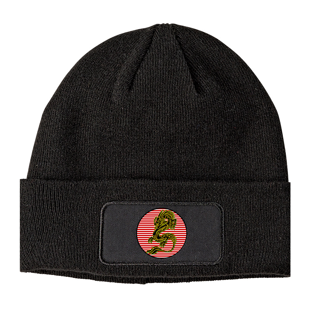 Japanese Dragon Red Sun Winter Knit Adult Beanie Hat Black