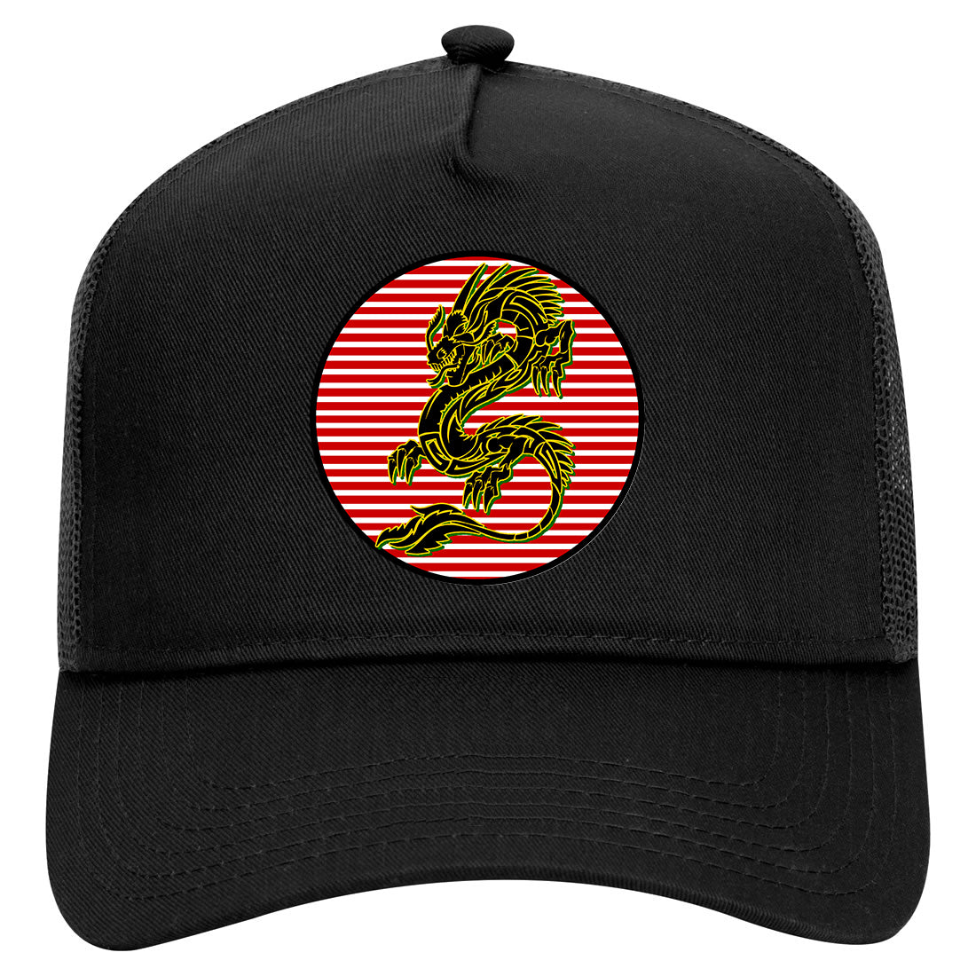 Japanese Dragon Red Sun Mens Mesh Trucker Hat Black