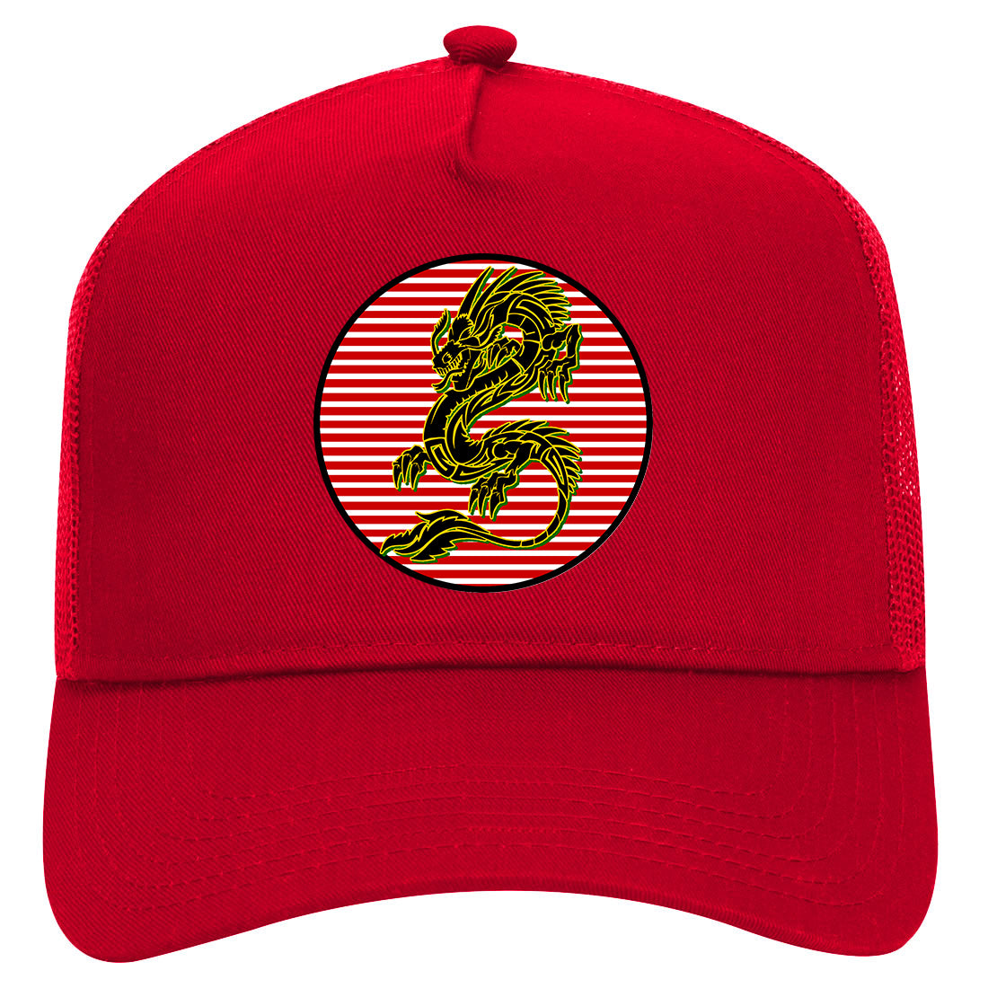 Japanese Dragon Red Sun Mens Mesh Trucker Hat Red