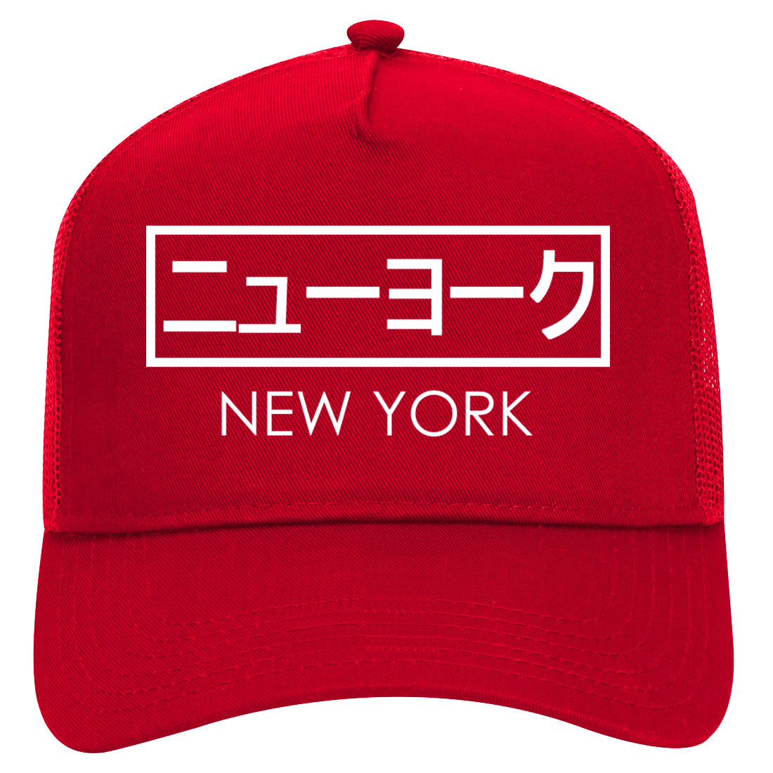 Japanese New York Mens Mesh Trucker Hat Red