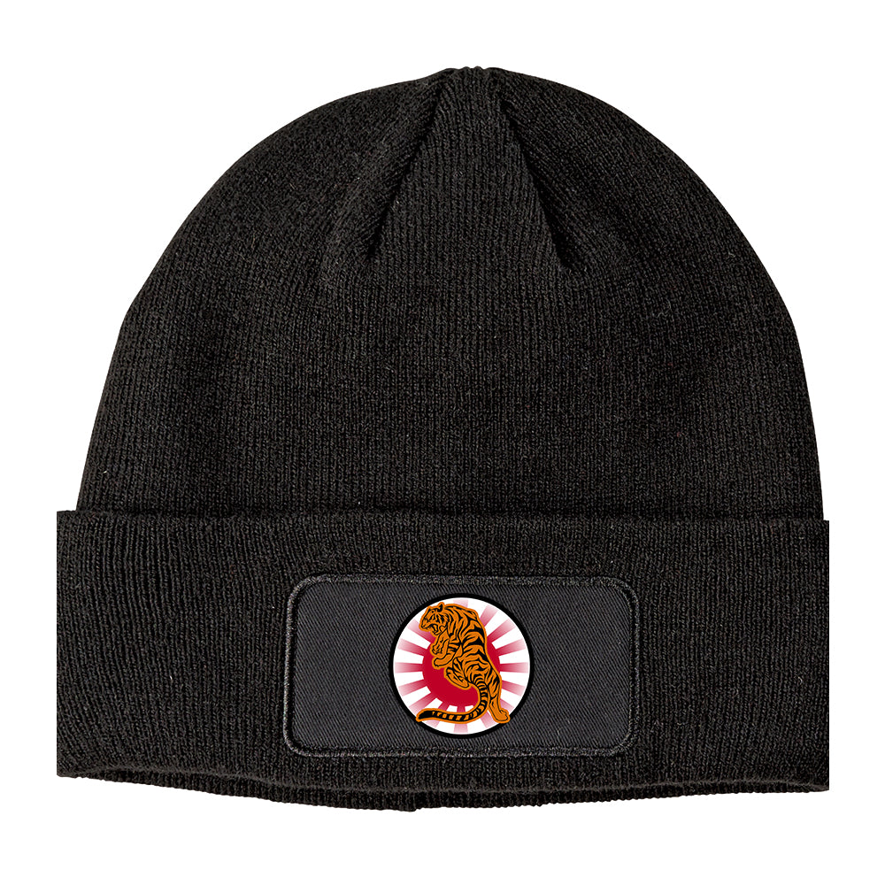Japanese Tiger Rising Sun Winter Knit Adult Beanie Hat Black