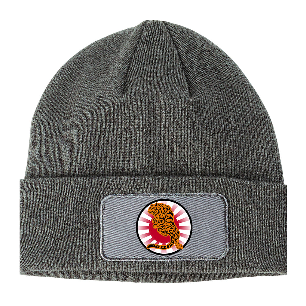 Japanese Tiger Rising Sun Winter Knit Adult Beanie Hat Grey
