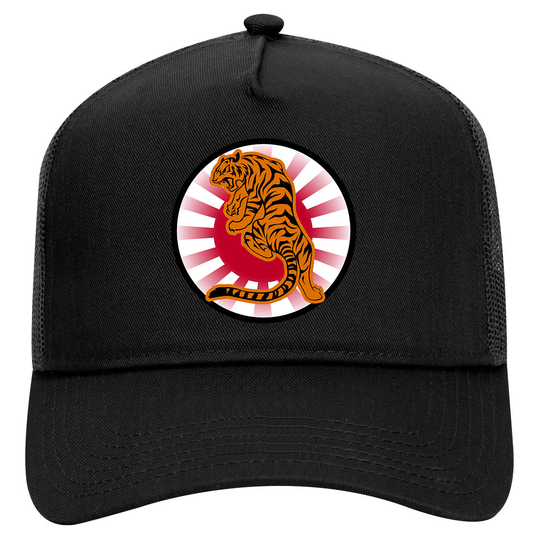 Japanese Tiger Rising Sun Mens Mesh Trucker Hat Black