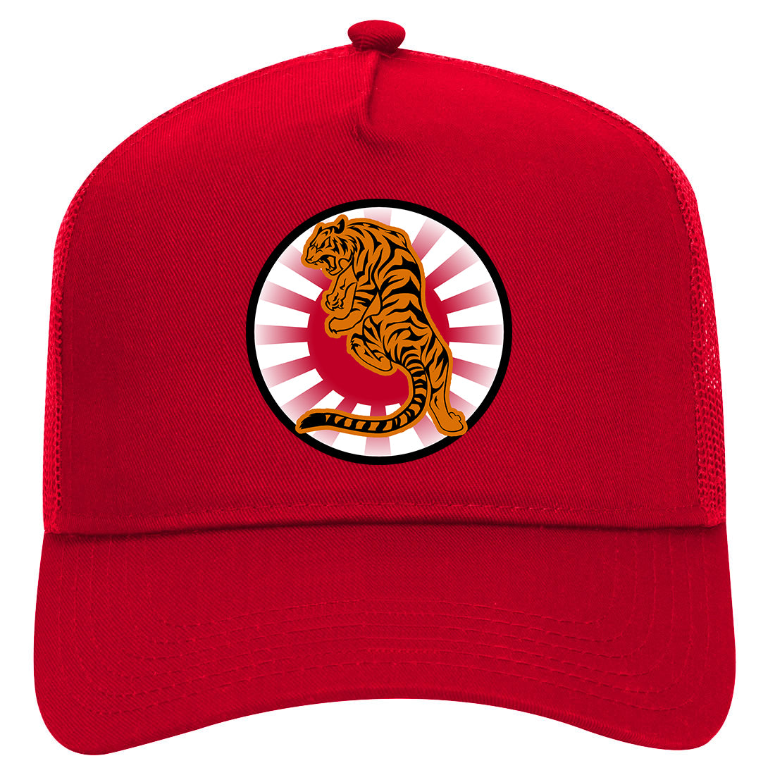 Japanese Tiger Rising Sun Mens Mesh Trucker Hat Red