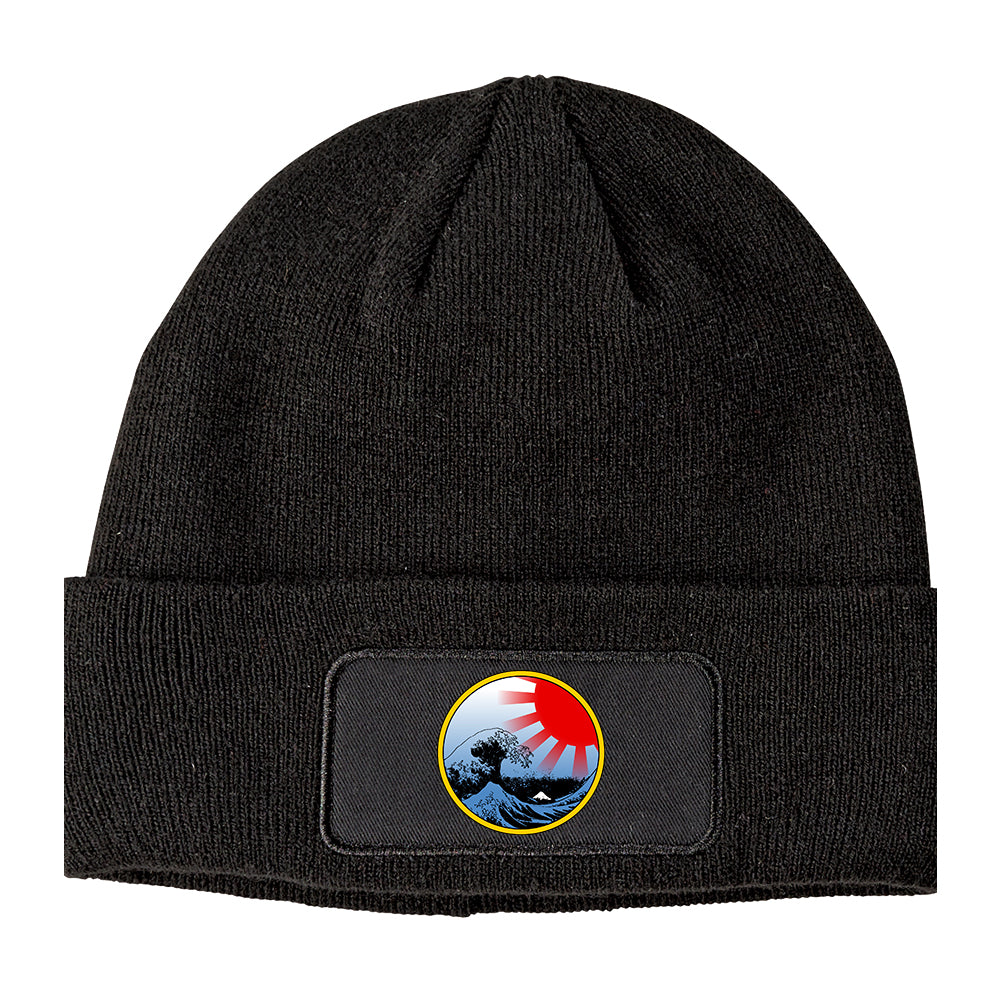 Japanese Wave Print Winter Knit Adult Beanie Hat Black