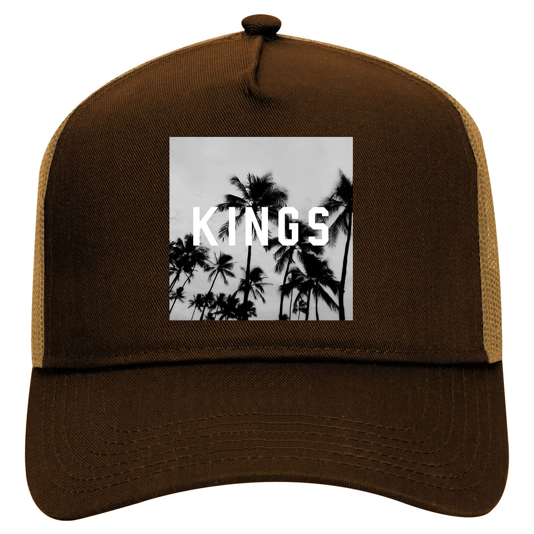 KINGS Palm Trees Mens Mesh Trucker Hat Brown
