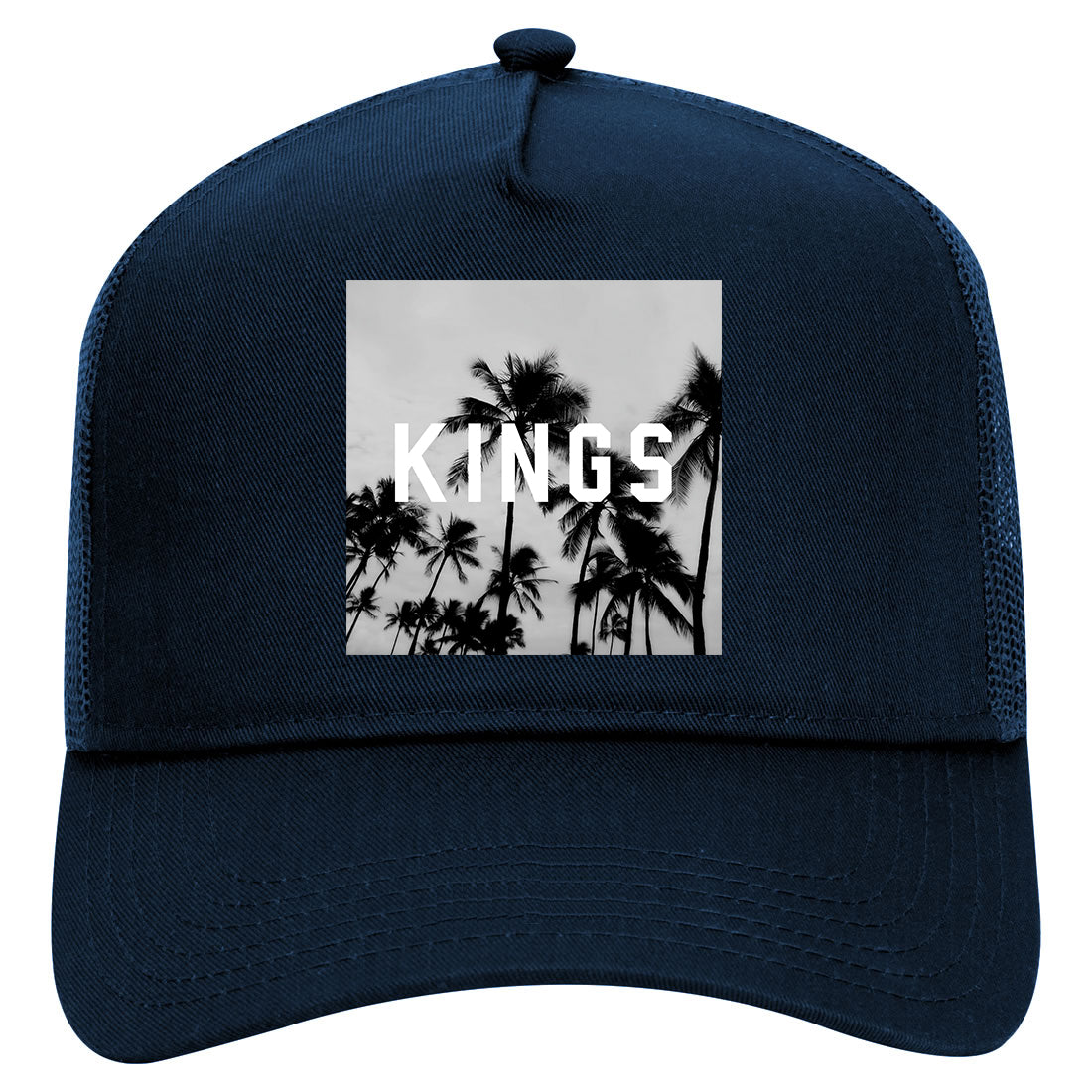 KINGS Palm Trees Mens Mesh Trucker Hat Navy Blue