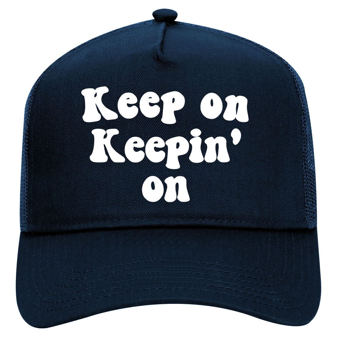 Keep On Keepin On Mens Mesh Trucker Hat Navy Blue