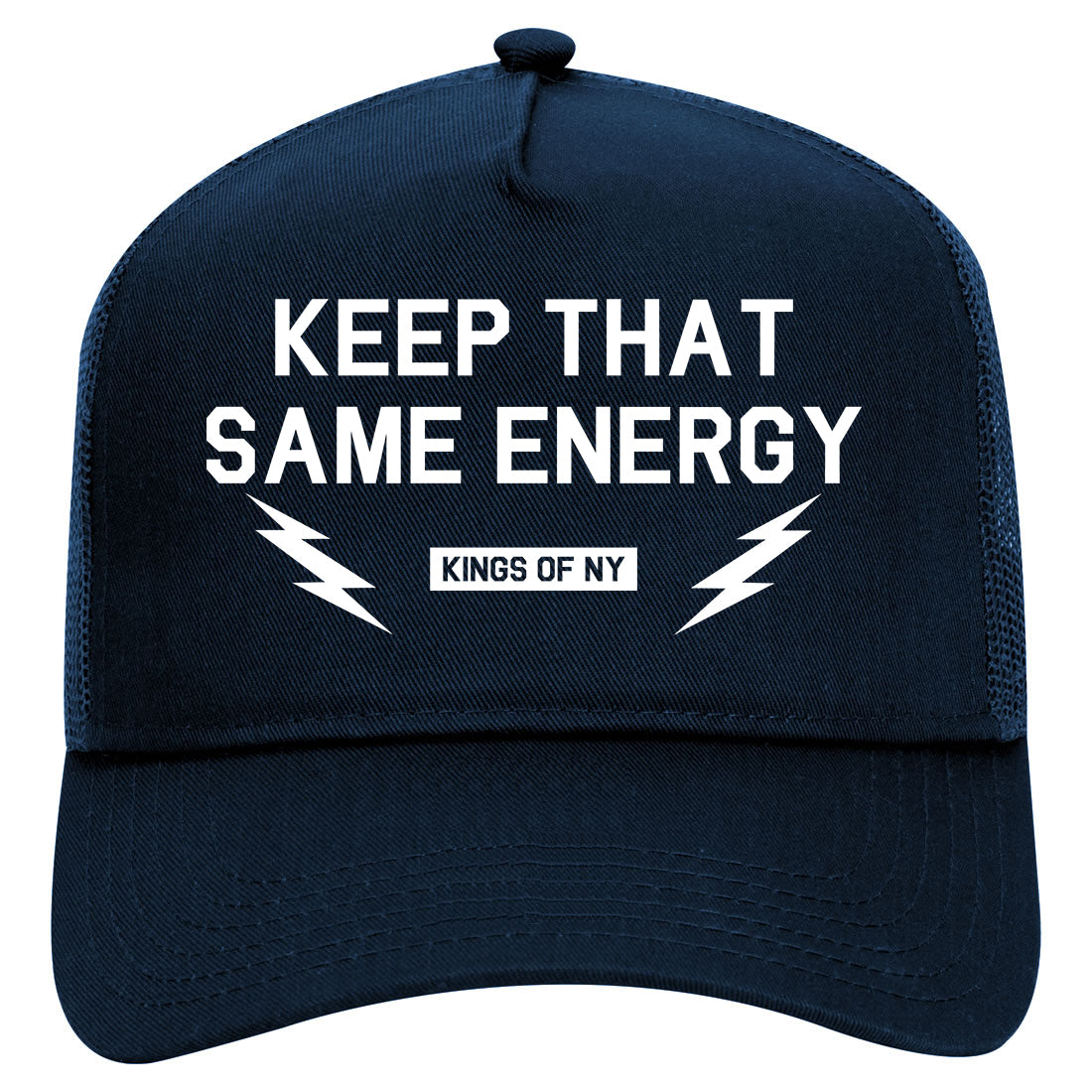 Keep That Same Energy Mens Mesh Trucker Hat Navy Blue