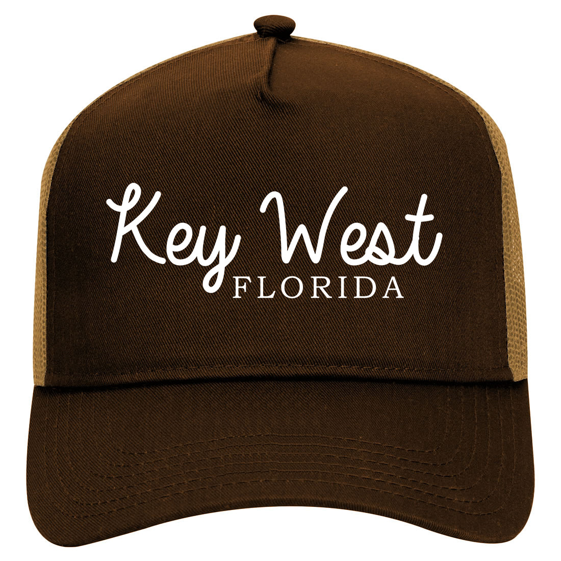 Key West Florida Vacation Mens Mesh Trucker Hat Brown