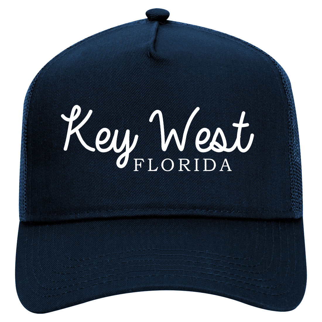 Key West Florida Vacation Mens Mesh Trucker Hat Navy Blue