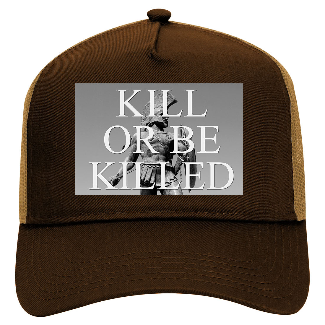 Kill Or Be Killed Statue Mens Mesh Trucker Hat Brown