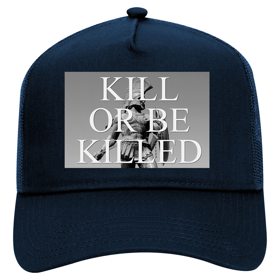 Kill Or Be Killed Statue Mens Mesh Trucker Hat Navy Blue