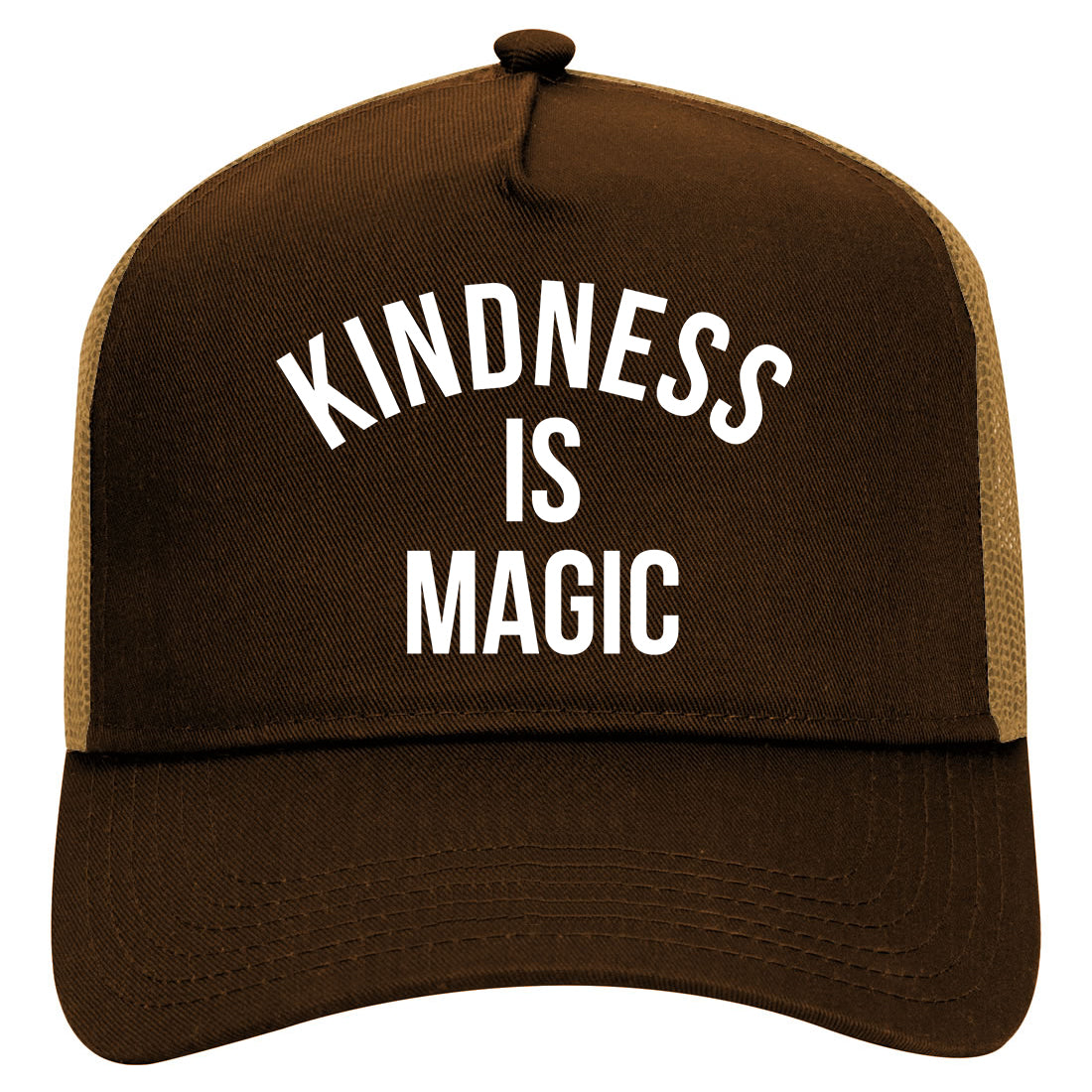 Kindess Is Magic Mens Mesh Trucker Hat Brown