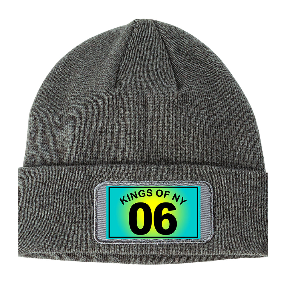 Kings Of NY 06 Blue Yellow Winter Knit Adult Beanie Hat Grey