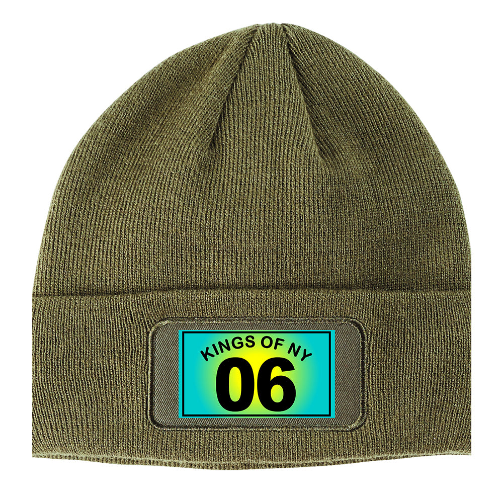 Kings Of NY 06 Blue Yellow Winter Knit Adult Beanie Hat Olive Green