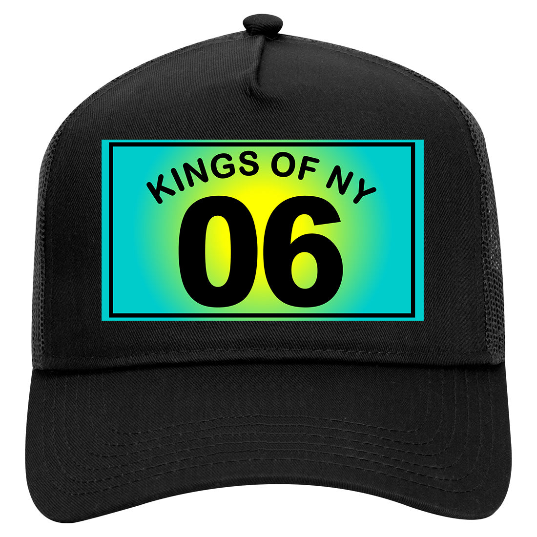 Kings Of NY 06 Blue Yellow Mens Mesh Trucker Hat Black