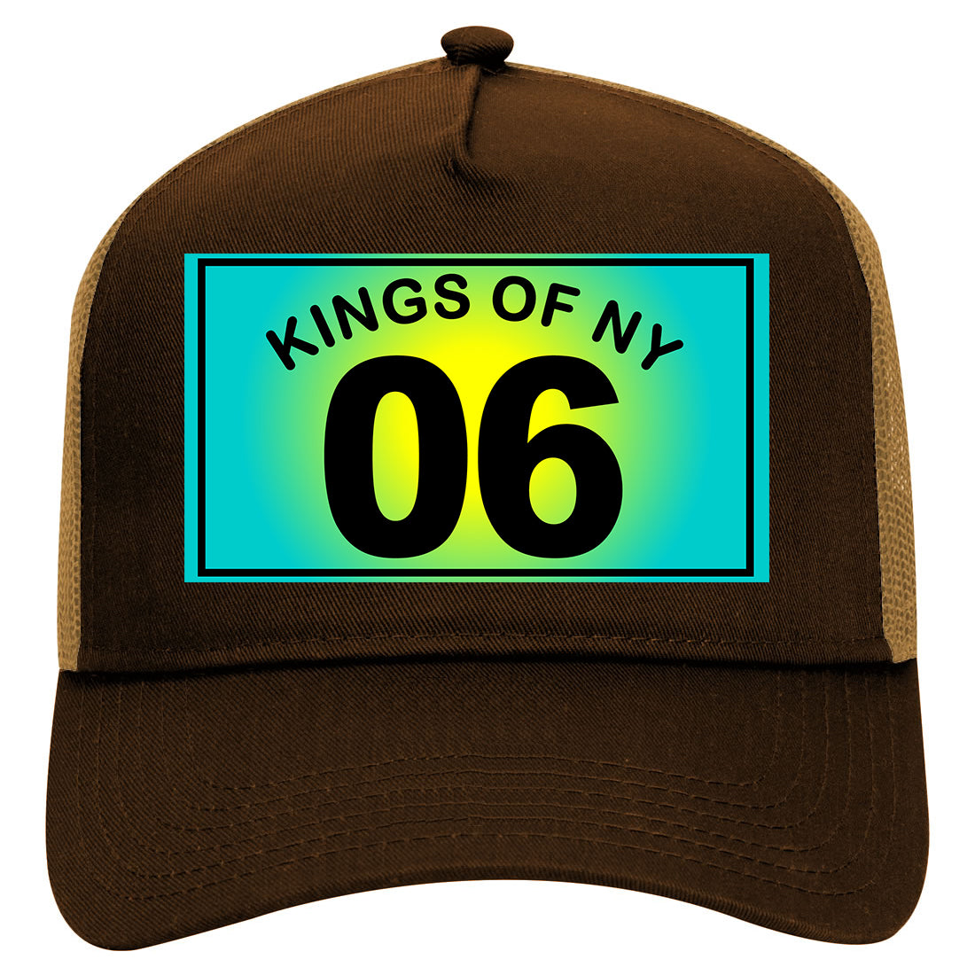 Kings Of NY 06 Blue Yellow Mens Mesh Trucker Hat Brown