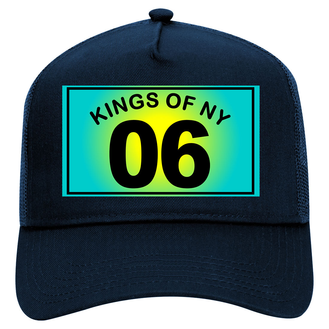 Kings Of NY 06 Blue Yellow Mens Mesh Trucker Hat Navy Blue