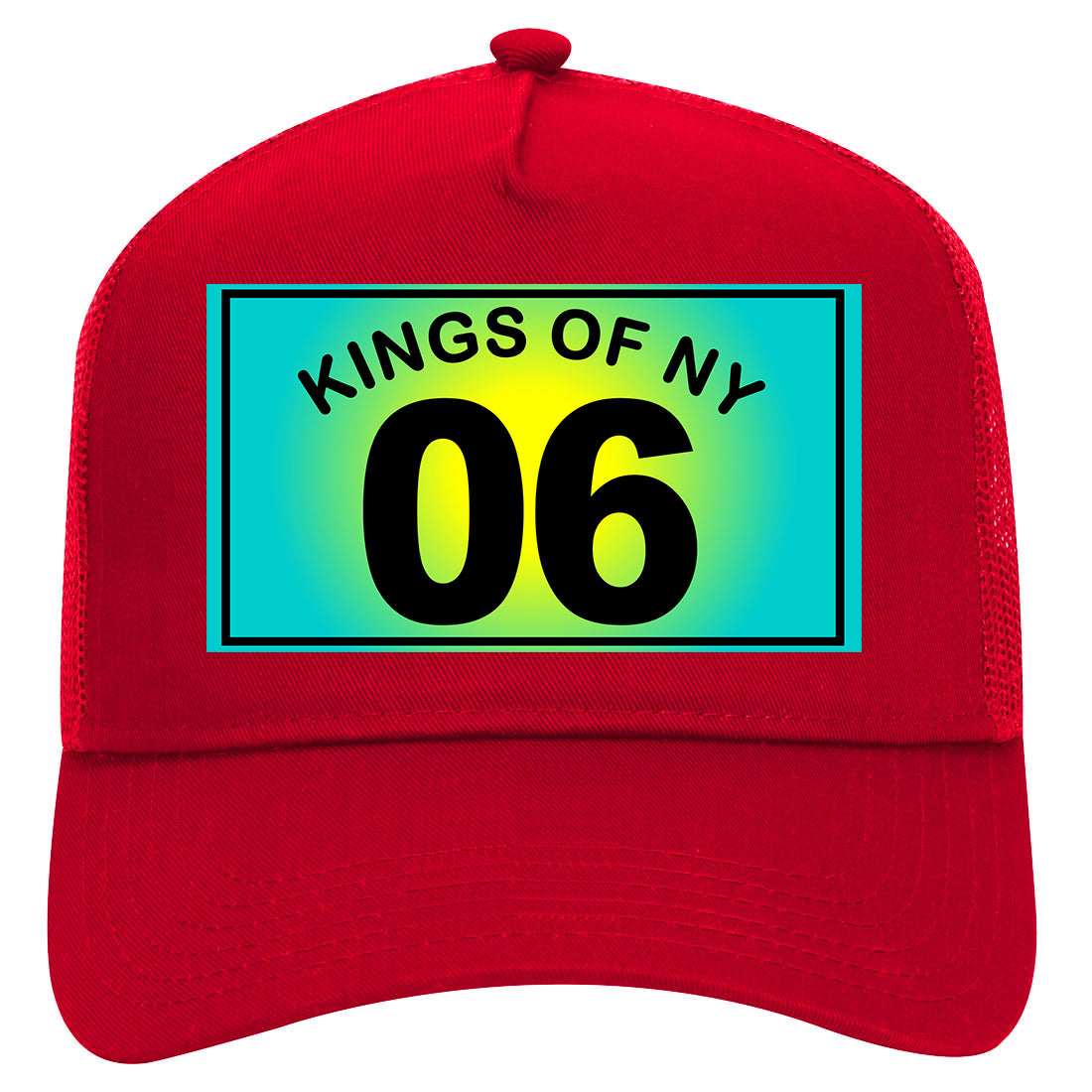 Kings Of NY 06 Blue Yellow Mens Mesh Trucker Hat Red