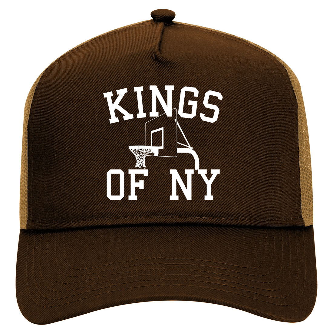 Kings Of NY Basketball Hoop Mens Mesh Trucker Hat Brown
