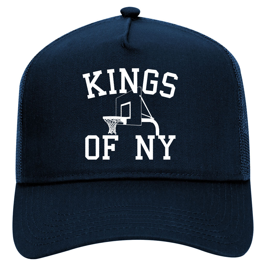 Kings Of NY Basketball Hoop Mens Mesh Trucker Hat Navy Blue