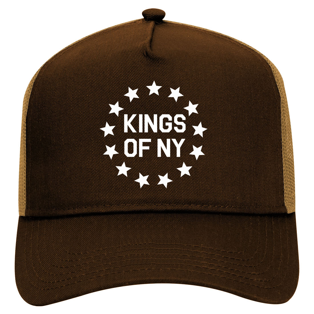 Kings Of NY Classic Stars Logo Chest Mens Mesh Trucker Hat Brown