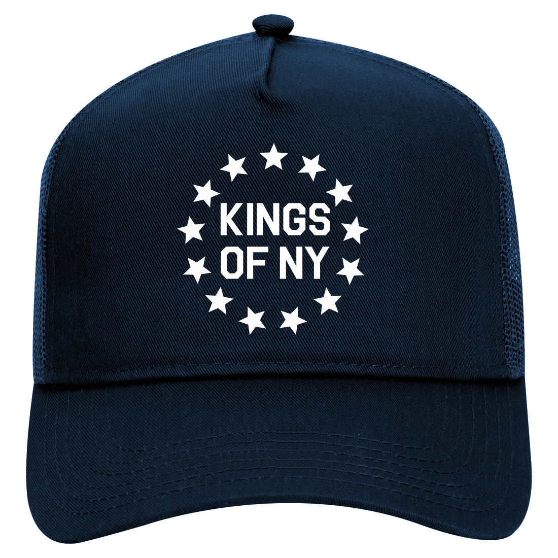 Kings Of NY Classic Stars Logo Chest Mens Mesh Trucker Hat Navy Blue