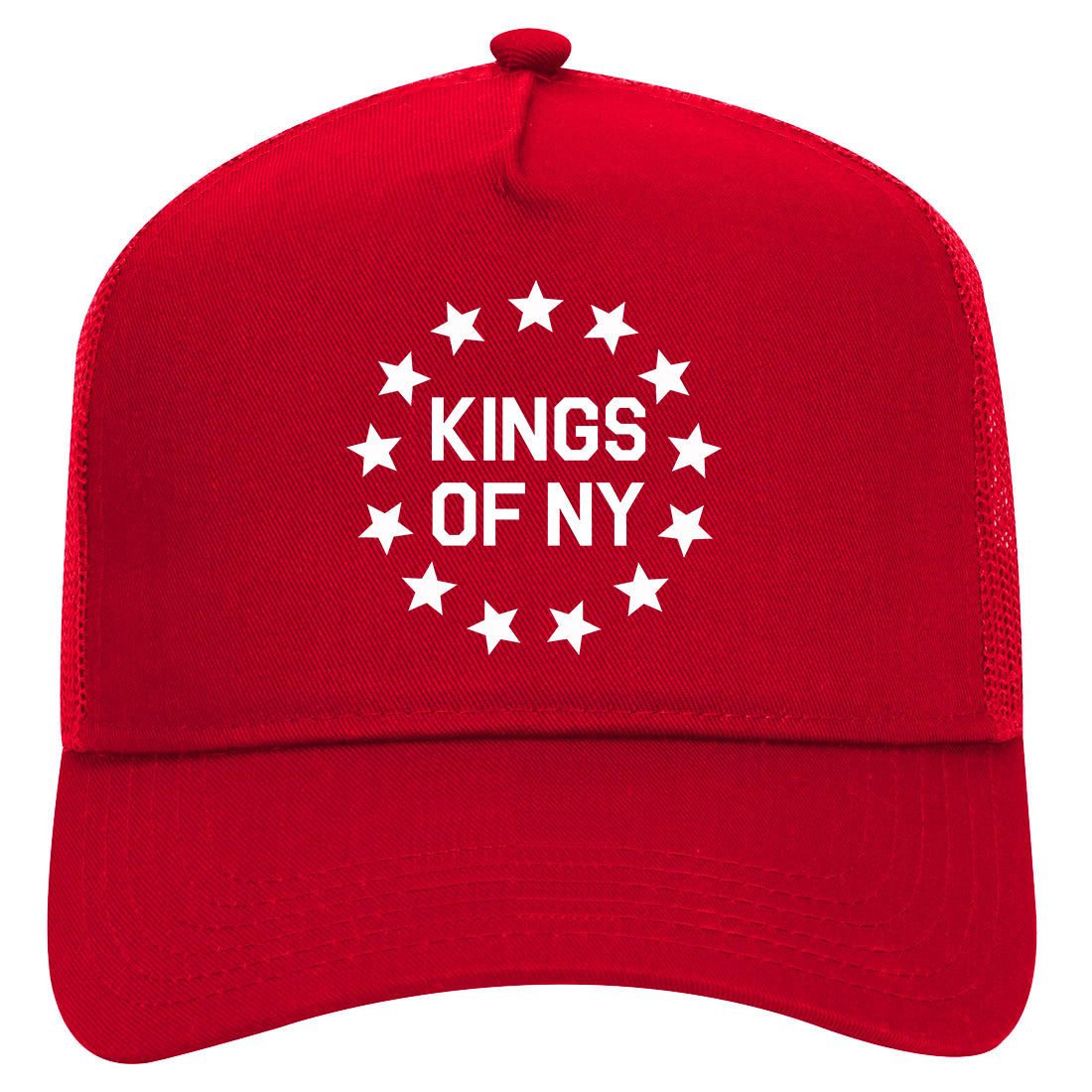 Kings Of NY Classic Stars Logo Chest Mens Mesh Trucker Hat Red