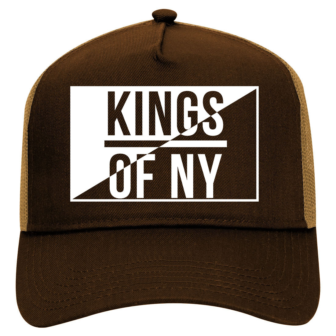 Kings Of NY Half Logo Mens Mesh Trucker Hat Brown