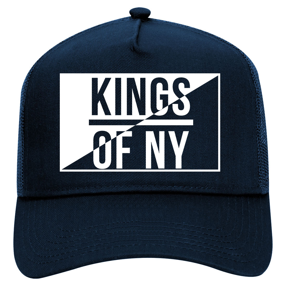 Kings Of NY Half Logo Mens Mesh Trucker Hat Navy Blue