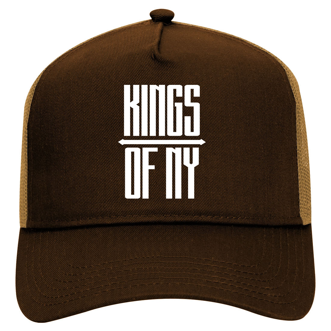 Kings Of NY Long Logo Mens Mesh Trucker Hat Brown