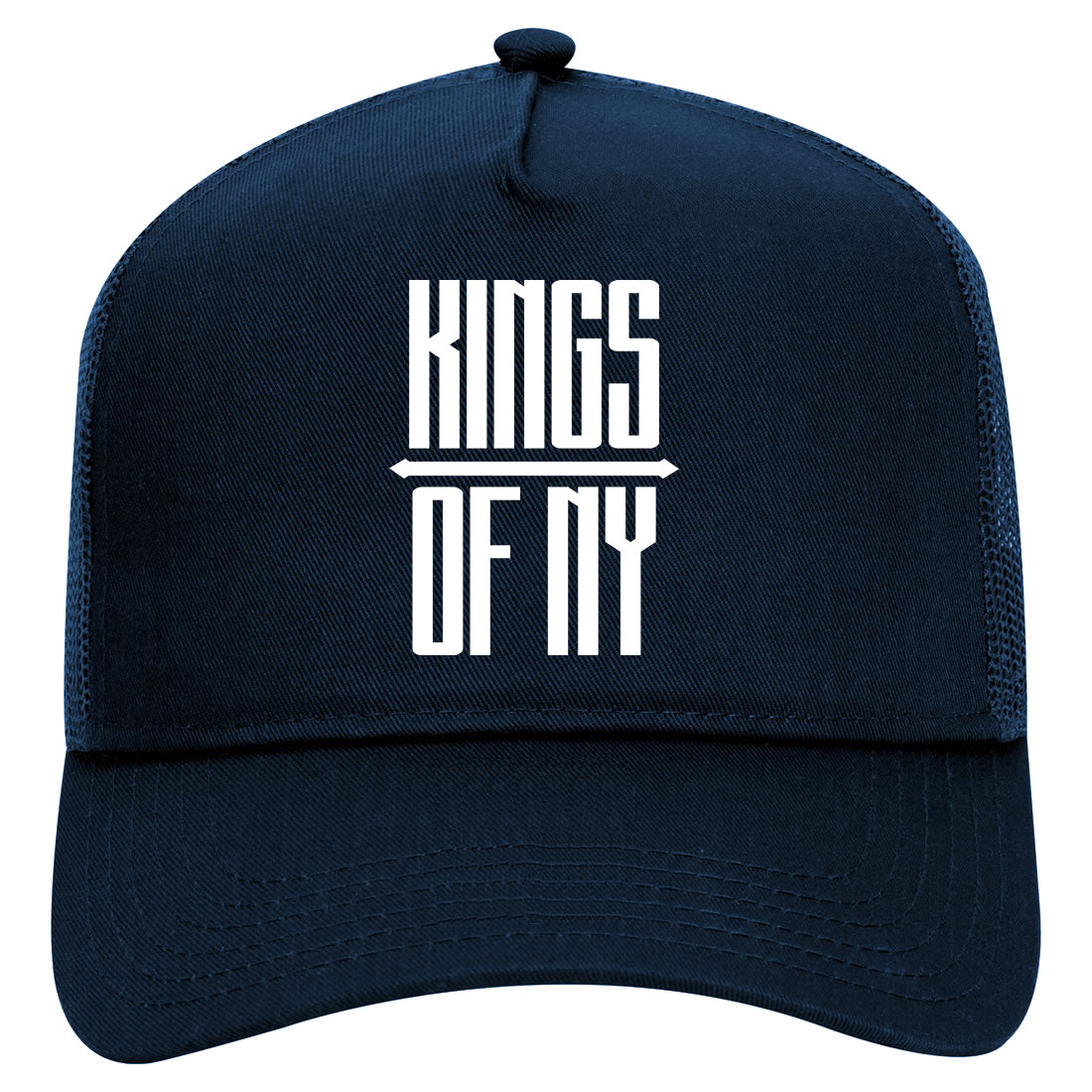 Kings Of NY Long Logo Mens Mesh Trucker Hat Navy Blue