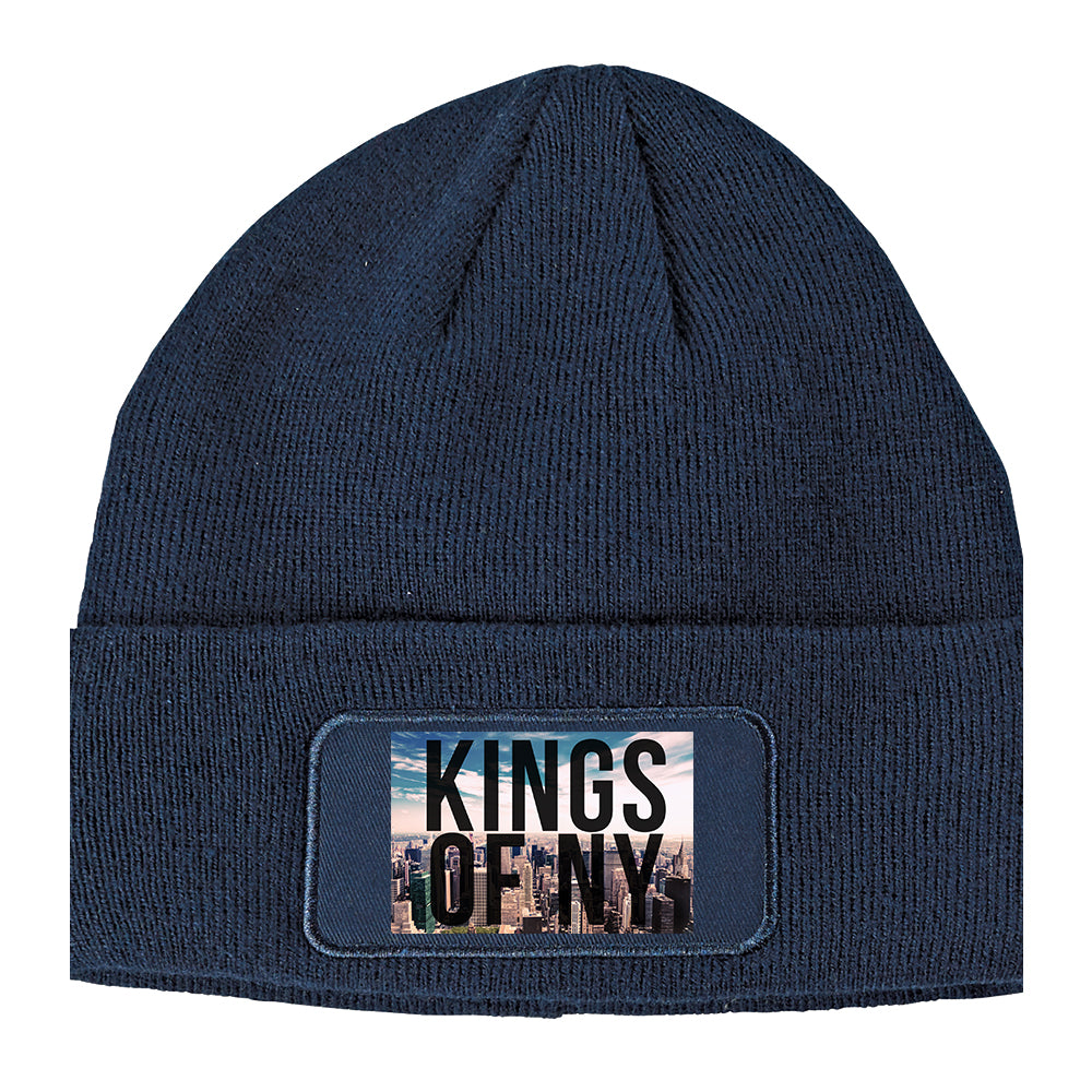 Kings Of NY Skyline Winter Knit Adult Beanie Hat Navy Blue