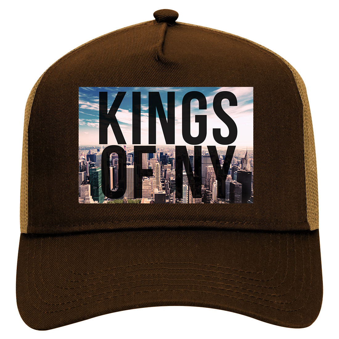 Kings Of NY Skyline Mens Mesh Trucker Hat Brown