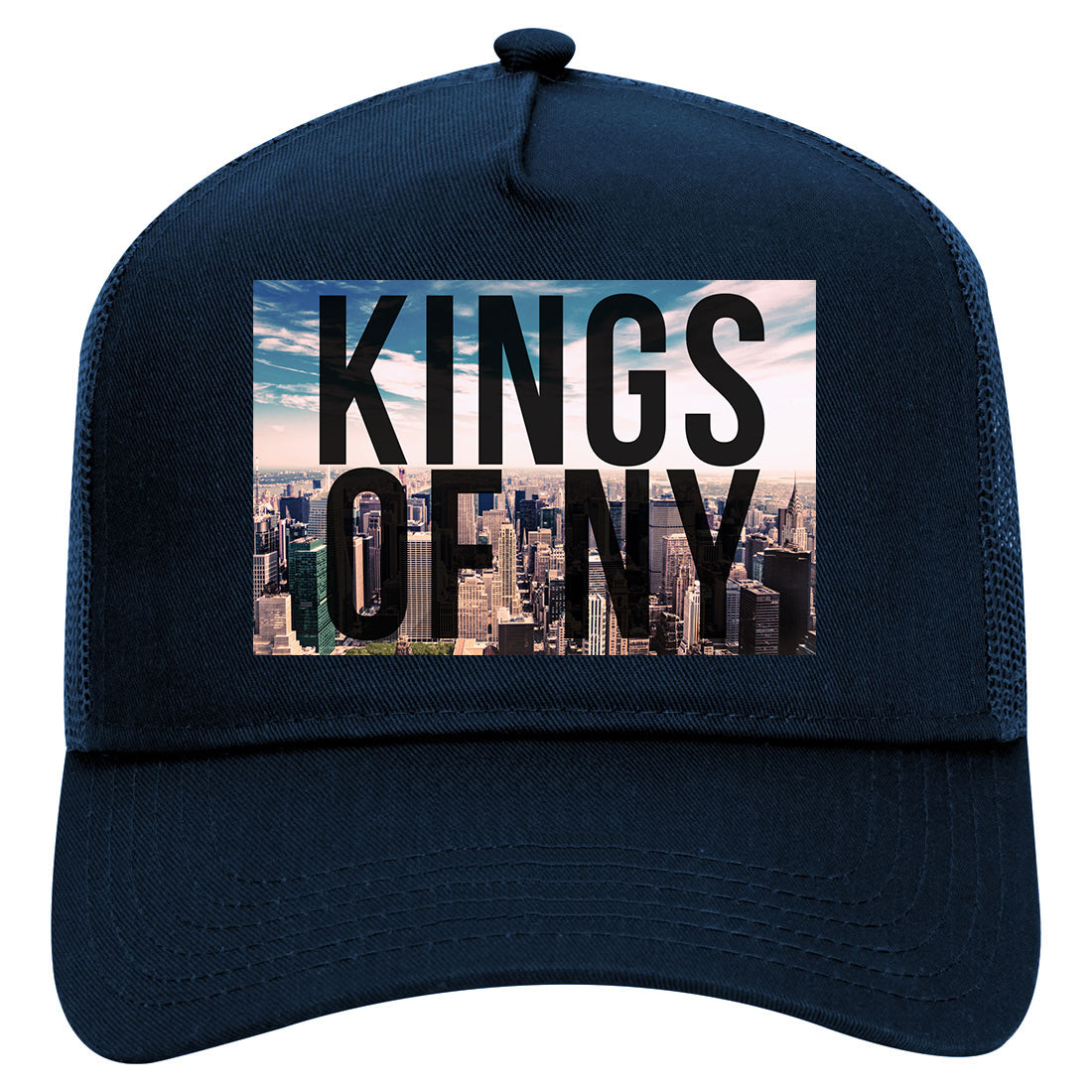 Kings Of NY Skyline Mens Mesh Trucker Hat Navy Blue
