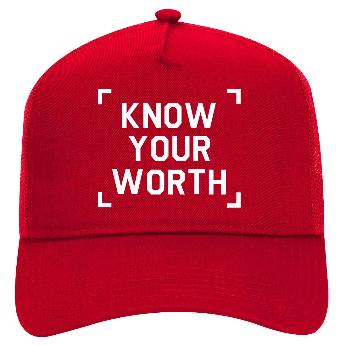 Know Your Worth Mens Mesh Trucker Hat Red