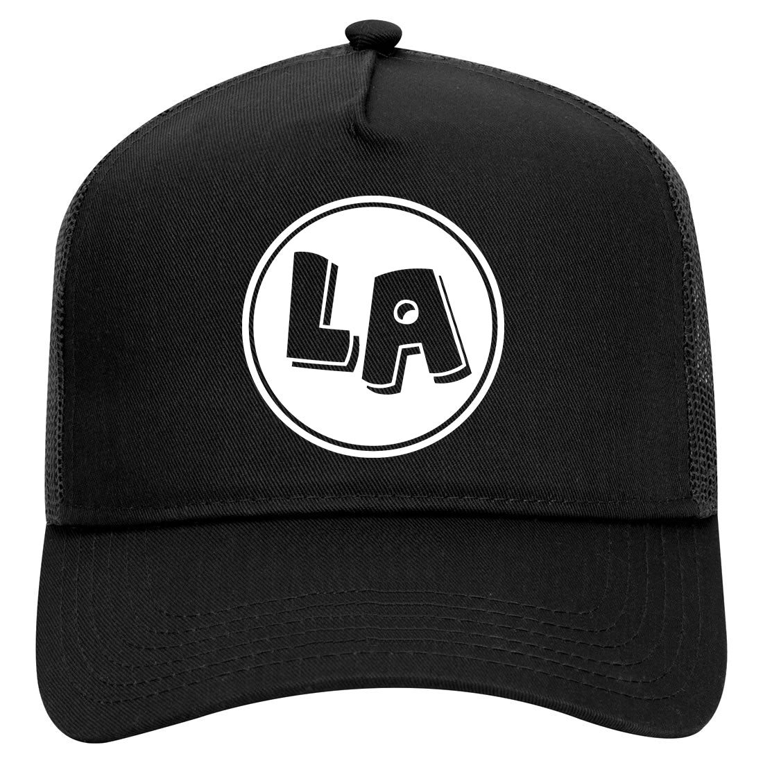 LA Circle Logo Los Angeles CA Mens Mesh Trucker Hat Black