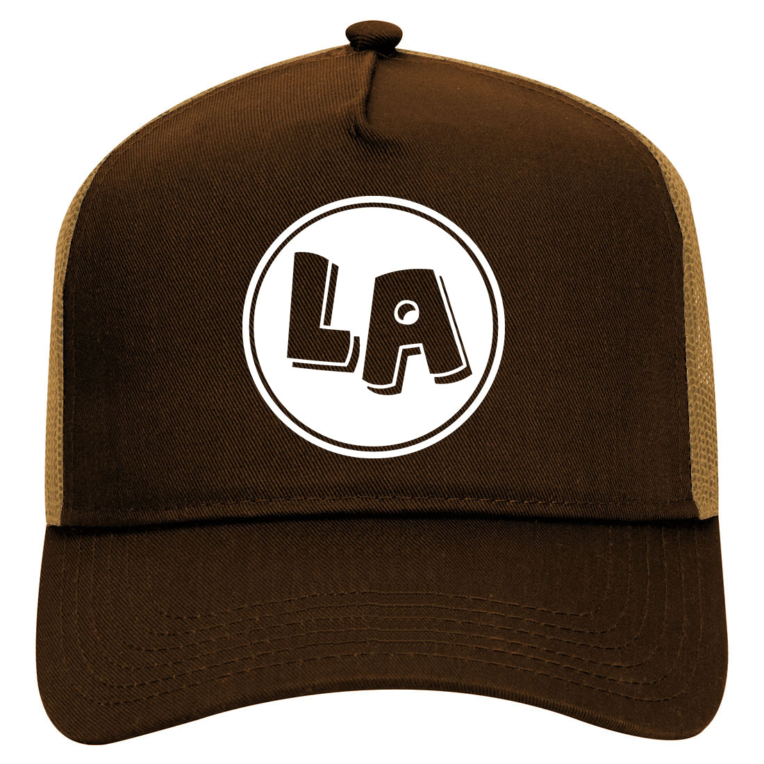 LA Circle Logo Los Angeles CA Mens Mesh Trucker Hat Brown