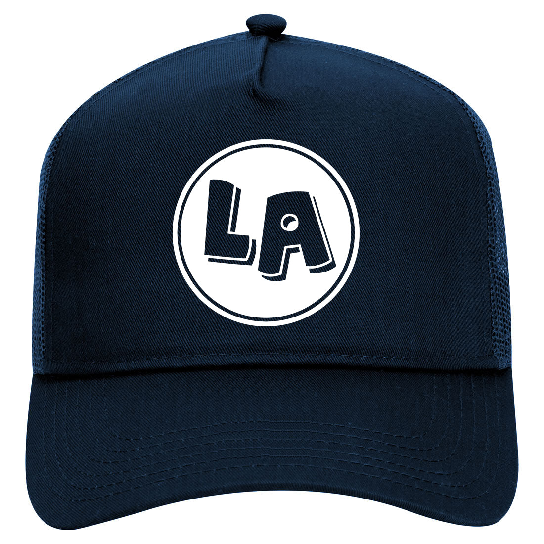 LA Circle Logo Los Angeles CA Mens Mesh Trucker Hat Navy Blue