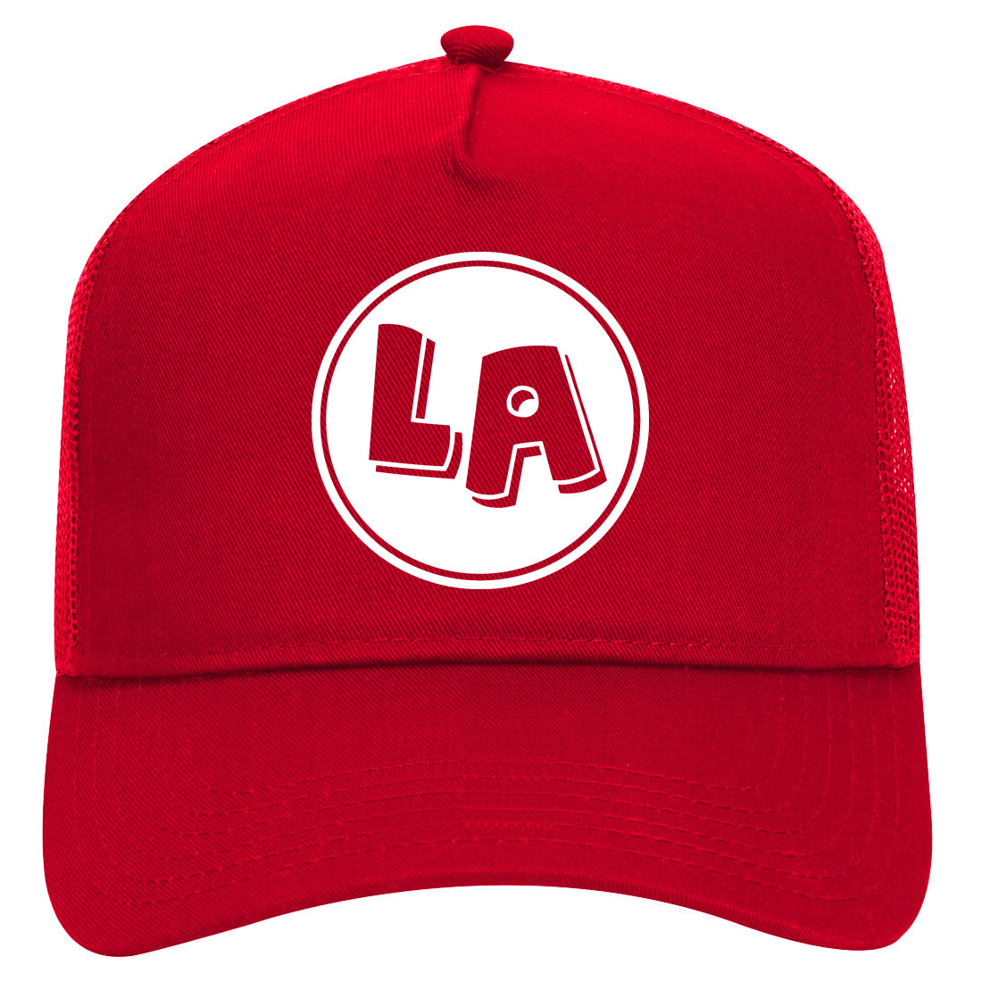 LA Circle Logo Los Angeles CA Mens Mesh Trucker Hat Red