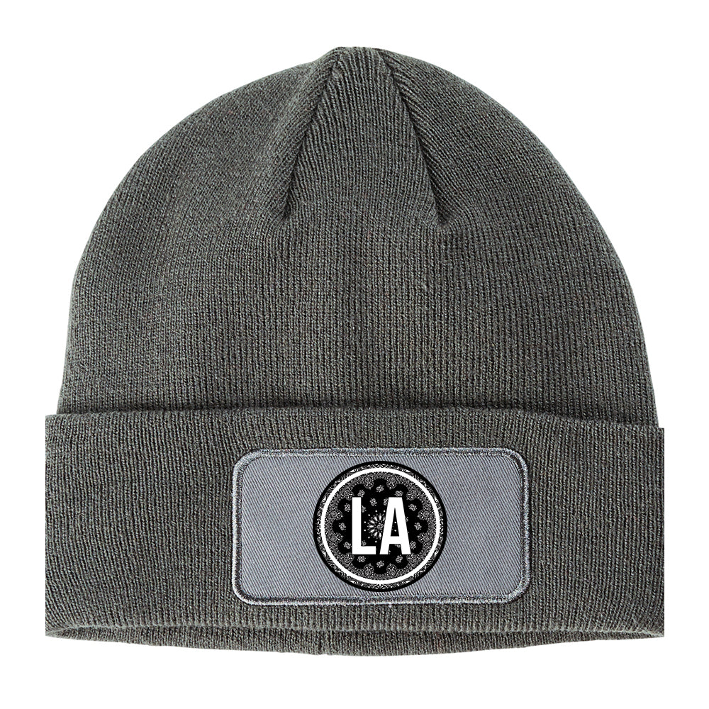 LA Los Angeles California Bandana Circle Print Winter Knit Adult Beanie Hat Grey