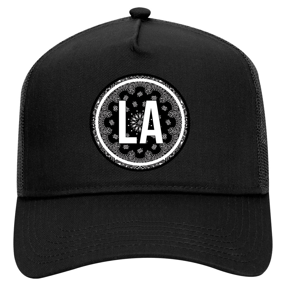 LA Los Angeles California Bandana Circle Print Mens Mesh Trucker Hat Black