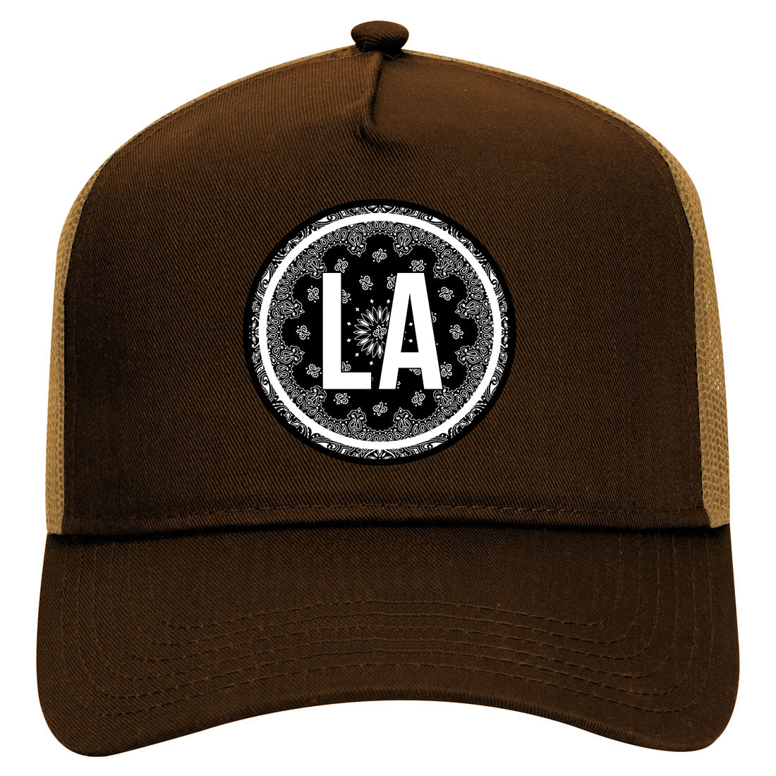LA Los Angeles California Bandana Circle Print Mens Mesh Trucker Hat Brown
