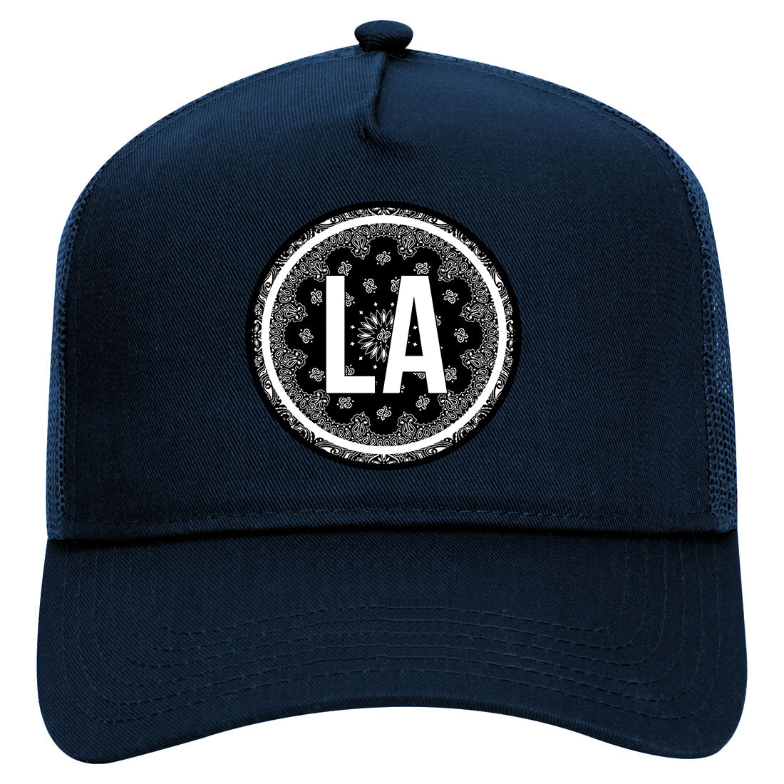LA Los Angeles California Bandana Circle Print Mens Mesh Trucker Hat Navy Blue