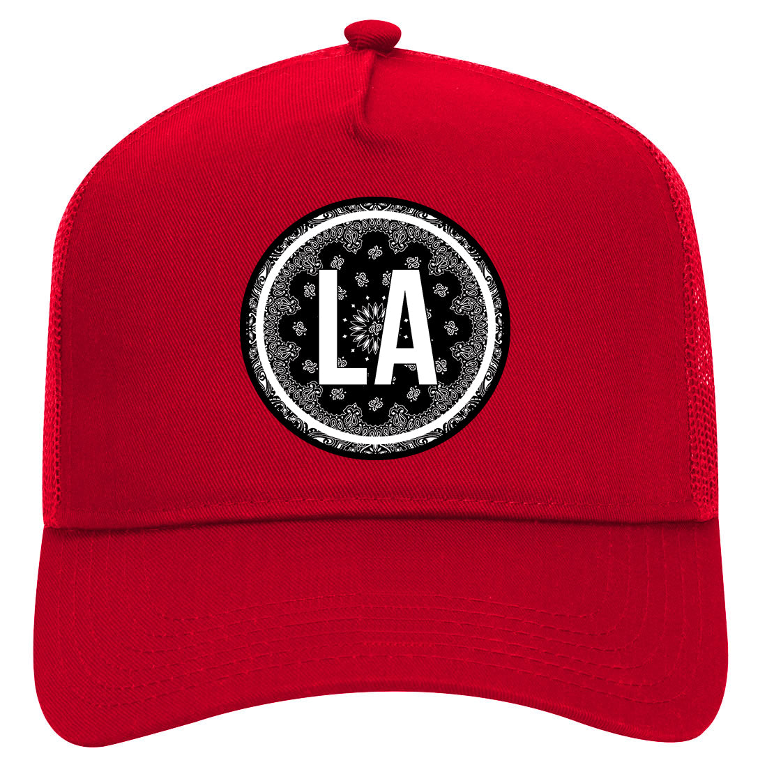 LA Los Angeles California Bandana Circle Print Mens Mesh Trucker Hat Red