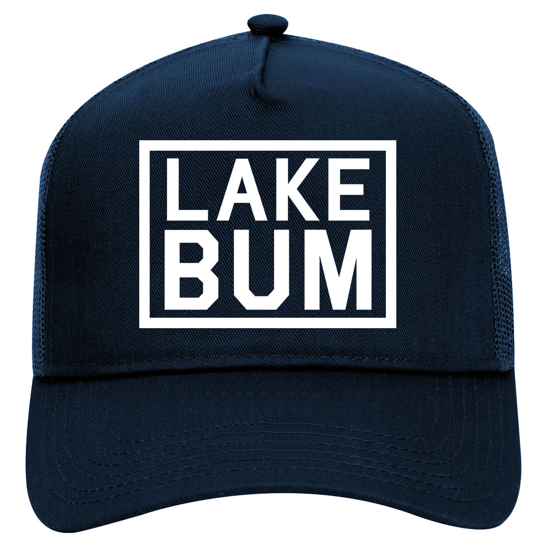 Lake Bum Box Mens Mesh Trucker Hat Navy Blue