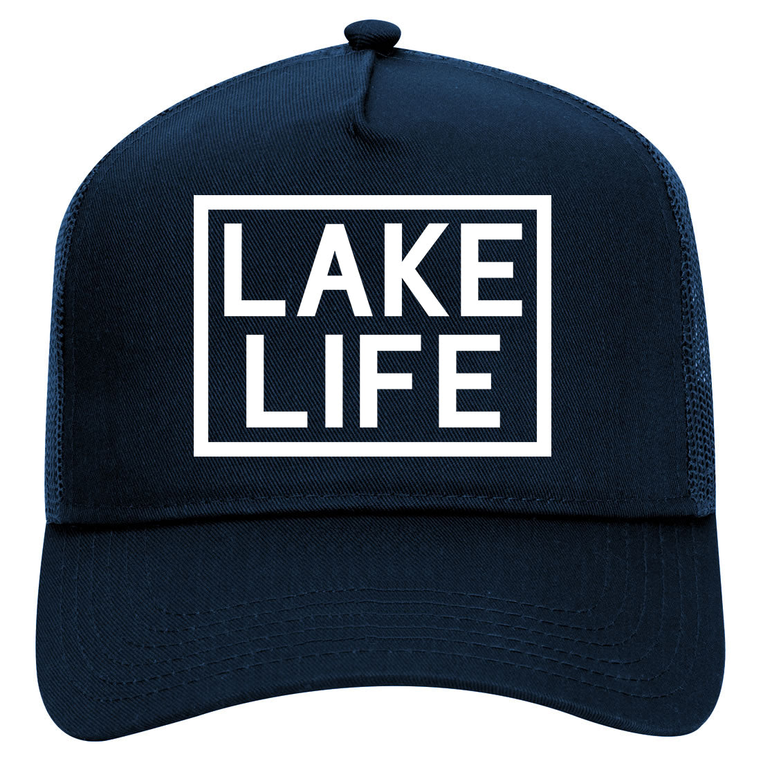 Lake Life Box Mens Mesh Trucker Hat Navy Blue