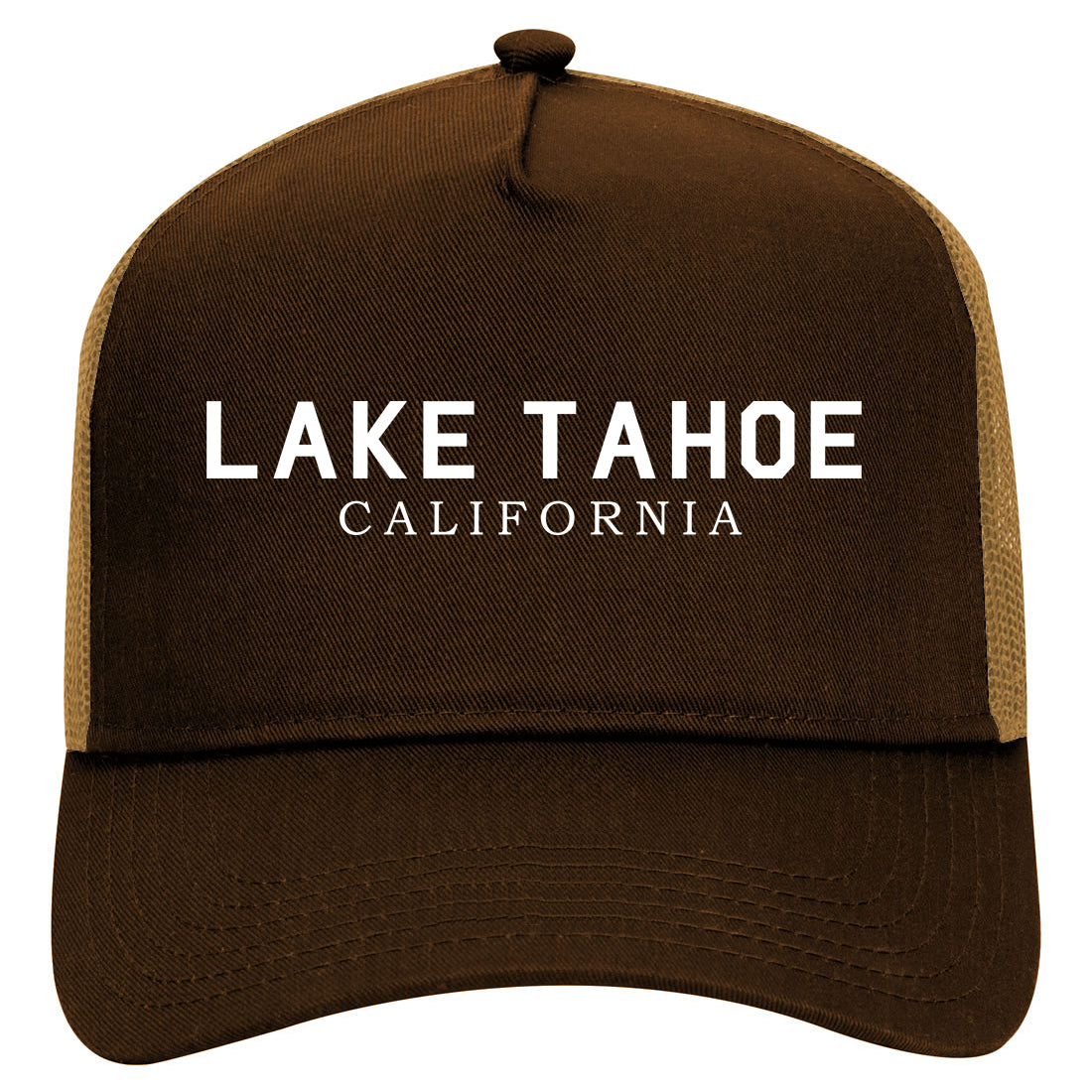 Lake Tahoe California Mountains Mens Mesh Trucker Hat Brown