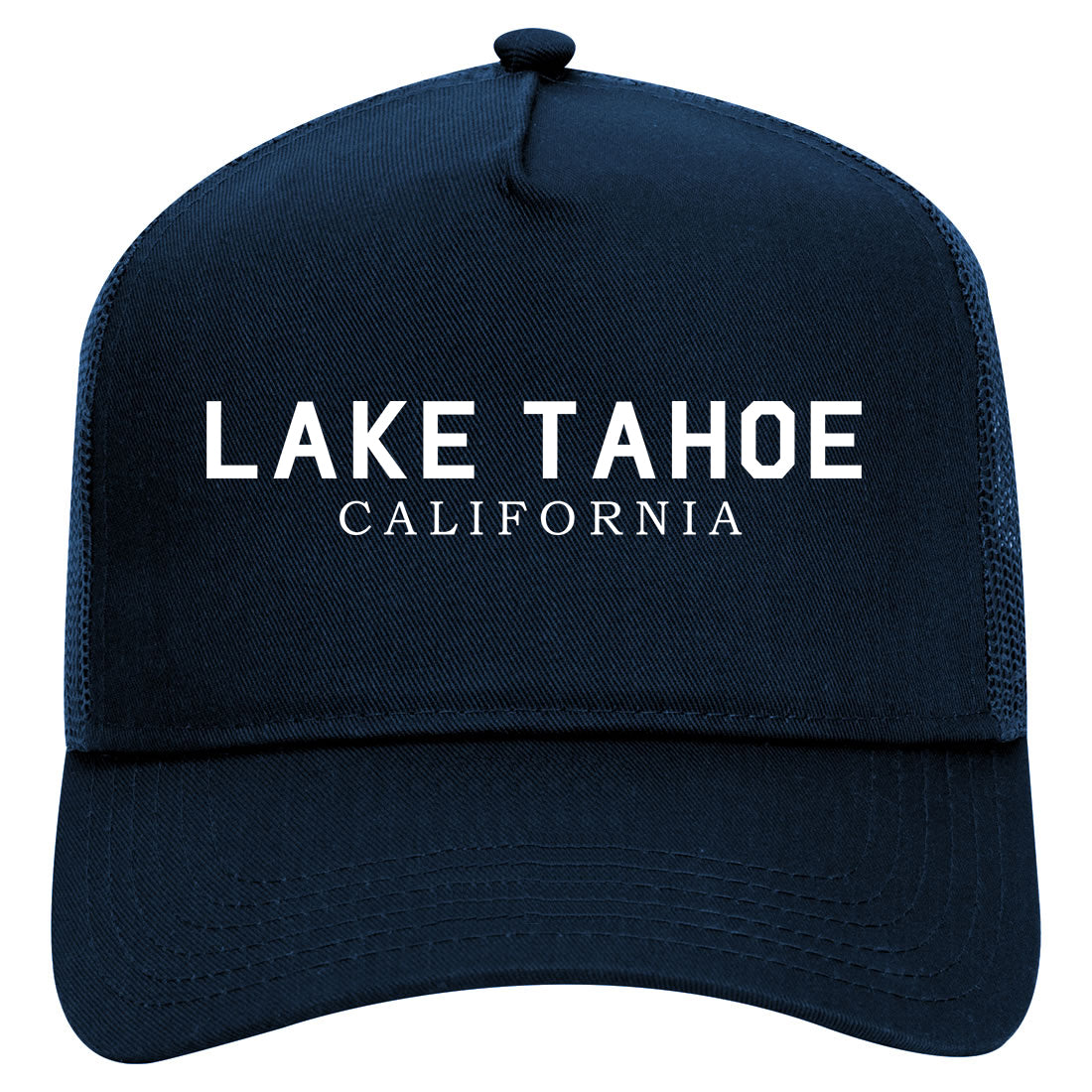 Lake Tahoe California Mountains Mens Mesh Trucker Hat Navy Blue
